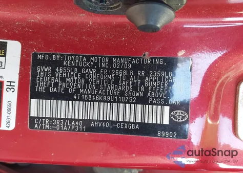 2009 Toyota Camry Hybrid z USA, uszkodzony, nr VIN 4T1BB46K89U110752